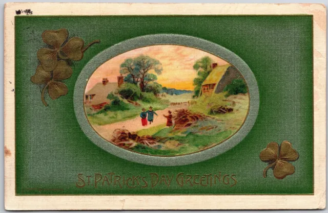 1914 Saint Patrick's Day Greetings Landscape Hometown Posted Postcard