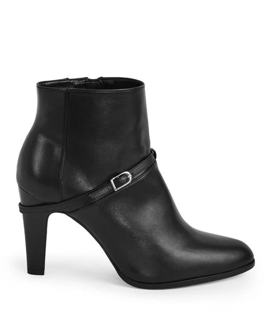 Reiss Bottes Taille UK4 EU37 Femmes Cuir Noir Smart Cheville Bottines Neuf