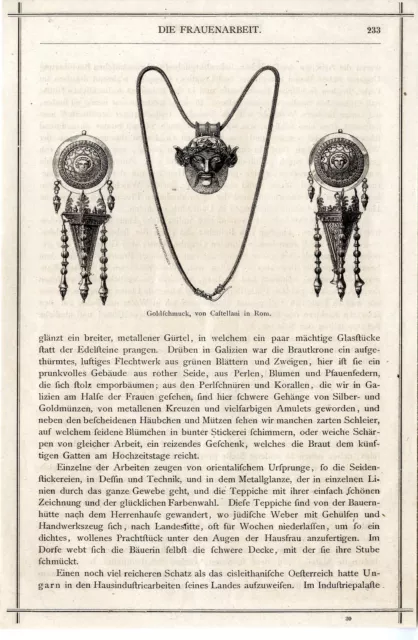 Goldschmuck von Castellani in Rom Holzschnitt-Vignette von 1873