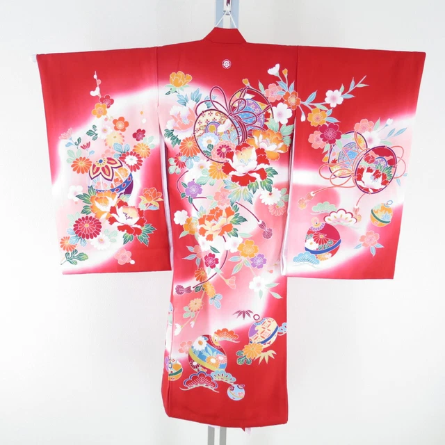 Children's kimono inner wear set Yuzen Silk One family crest 37.8inch Girls