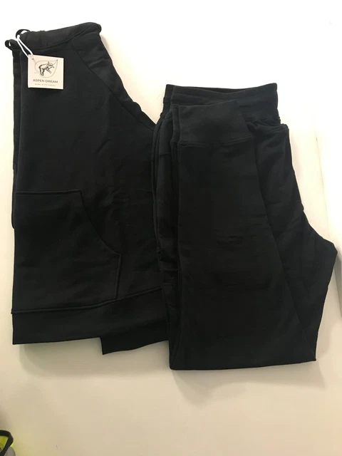 aspen dream women's 2 piece hooded lounge set, black size large