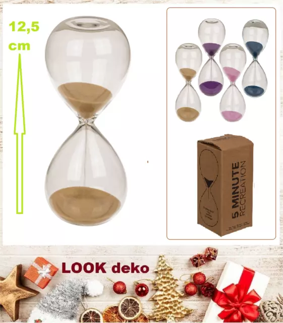 Glas-Sanduhr-Eieruhr-5-Minuten-Sand Hauteur Env. 12,5cm Look 144369-S