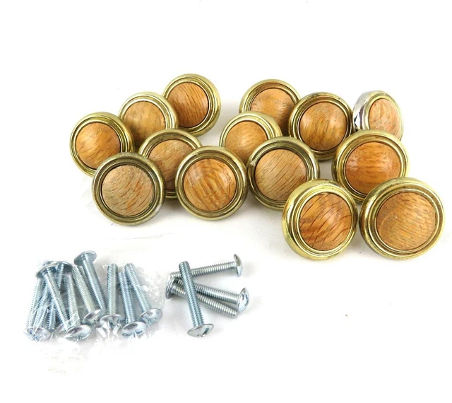 Amerock Cabinet Door Knobs Lot of 14 Hardware Oak Center Polished Brass 1 1/4"