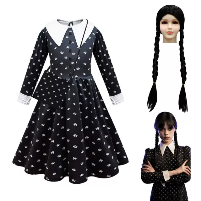 Costume mercoledì per la famiglia Addams ragazze abito elegante parrucca borsa abiti da festa