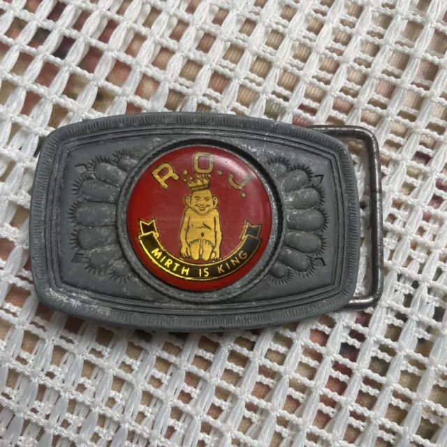 Antique Royal Order Of Jesters R.O.J. Mirth Is King Belt Buckle Shriners Masons