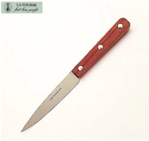 COUTEAU D'OFFICE  LAME LISSE CARBONE Marque la fourmi ,manche en sapelli FRANCE