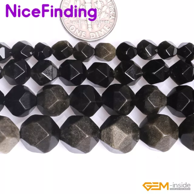 Golden Black Obsidian Natural Faceted Gemstone Cambay Beads Jewelry Making 15''