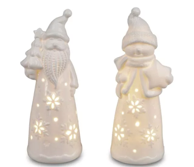 780027 Santa O Muñeco de Nieve Con Luz LED + Temporizador 21cm de Porcelana