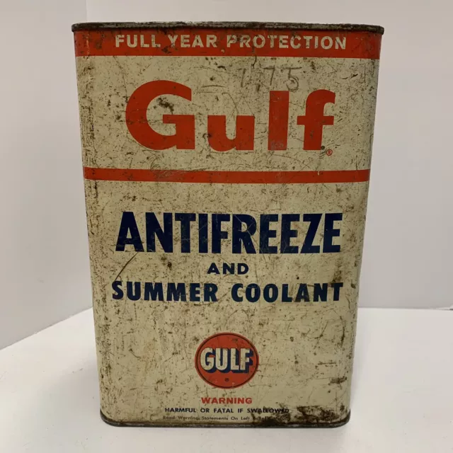 Vintage GULF Antifreeze Summer Coolant 1 Gallon Metal Can RARE - Top is gone