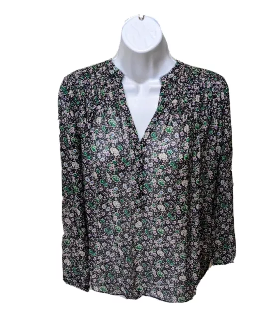 Rebecca Taylor Silk Floral Crepe Long Sleeve Top Womens 2 Peasant Blouse