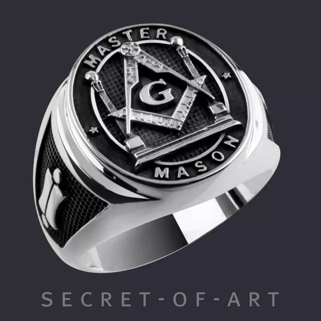 Masonic Ring Master Mason Freemason Pillars Sterling Silver 925 Lodge size 8-13