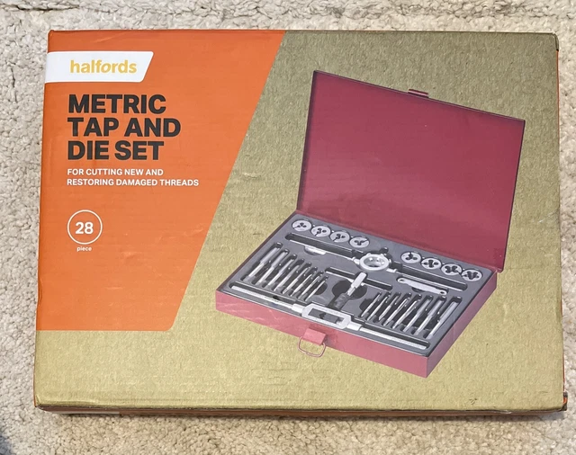 HALFORDS METRIC TAP and Die Set 28pc Carry case Restoring Damaged M or