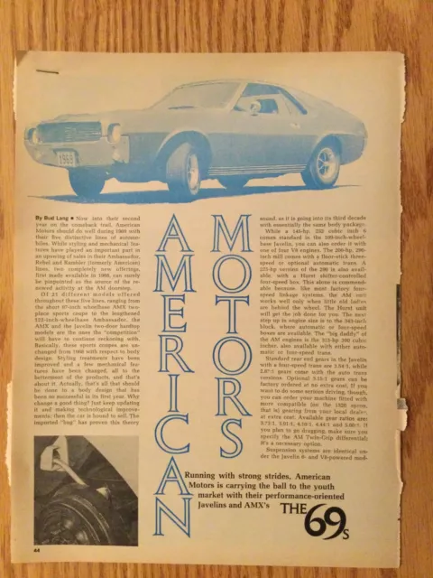 AMC136 Article American Motors AMC 1969 Javelin & AMX Oct 1968 2 pages