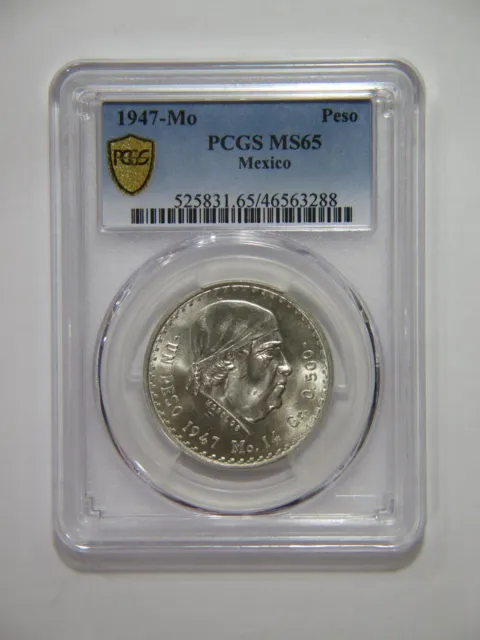Mexico 1947 Un Peso Morelos Bust Pcgs Ms65 Gem Mexicanos Silver World Coin 🌈⭐🌈