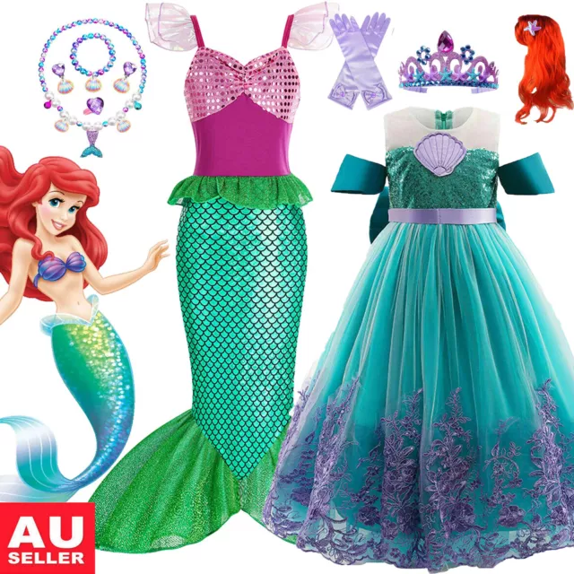 Kids Girls Little Mermaid Ariel Dress Cosplay Costume Accessories Outfits Party