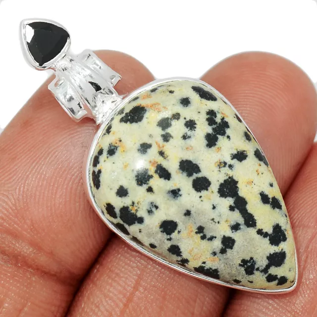 Natural Dalmatian & Black Onyx 925 Sterling Silver Pendant Jewelry CP39886