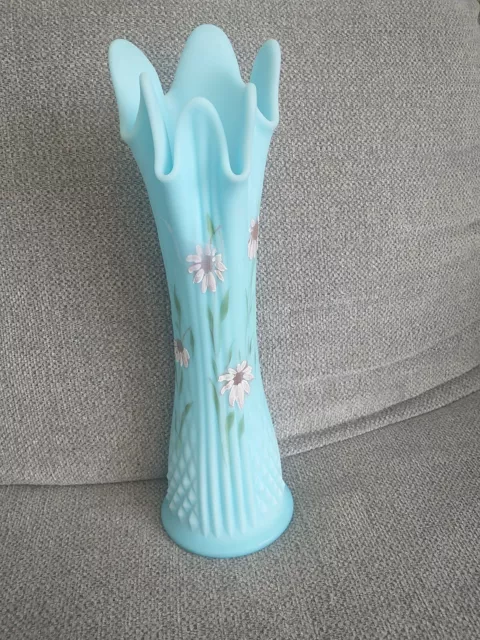 Fenton Hand Painted Art Glass Vase By Louise Piper 1975