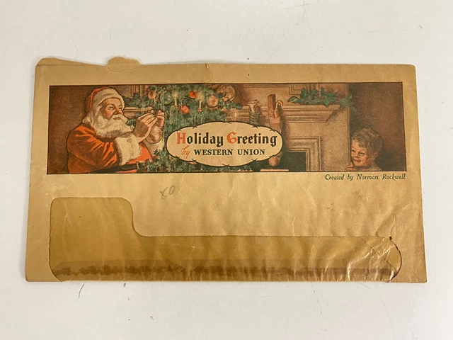 Antique Western Union Holiday Greeting Envelope Created By Norman Rockwell