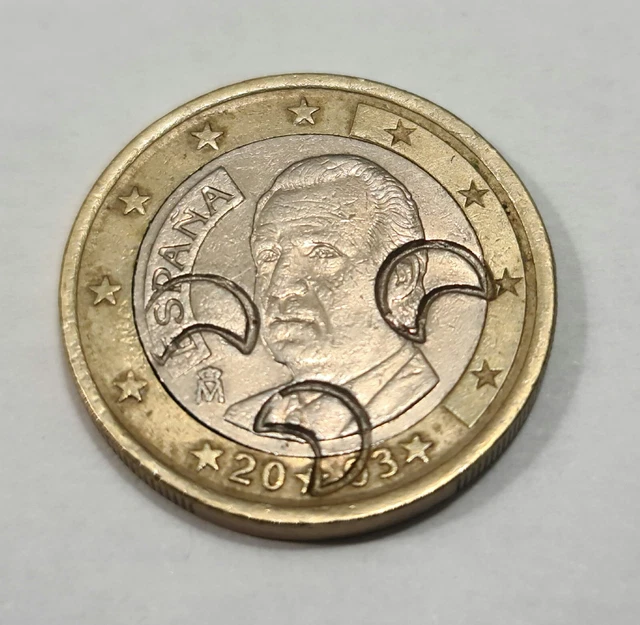 Pièce 1 Euro Espagne 2003 - Erreur De Frappe Décentrée - Rare - Occasion Circulée