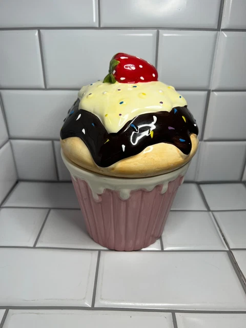 Byrd's Creamic Vanilla Cupcake w/ Chocolate & Strawberry Cookie Jar - 8" Tall