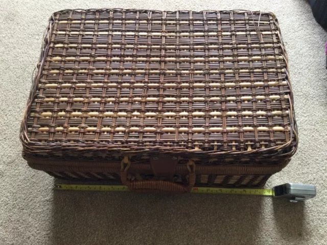 Vintage Wicker Wood Hamper Basket Picnic Box