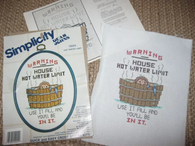 Simplicity,Finished Cross-Stitch"WARNING,House Hot Water Limit".Handcrafted.NEW!