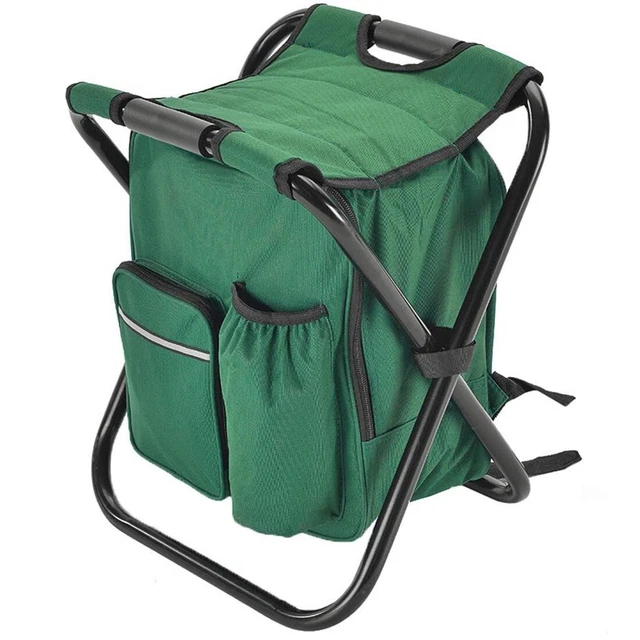 Zology Tabouret de camping pliable avec sac à dos isotherme pour pique-nique, sac de randonnée, sac portable pour extérieur, intérieur, pêche, voyage, plage, barbecue