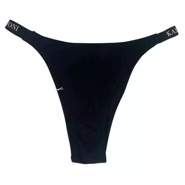 Kamoni Bikini Swim Bottoms Womens Medium Black Solid High Cut Cheeky NEW