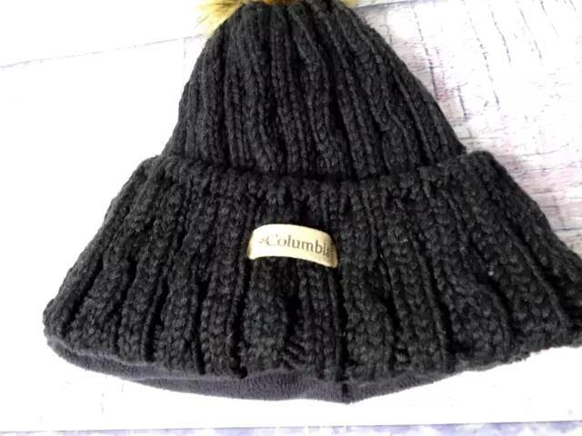 Columbia Womens Catacomb Crest Black Beanie Hat With Brown Pom 2