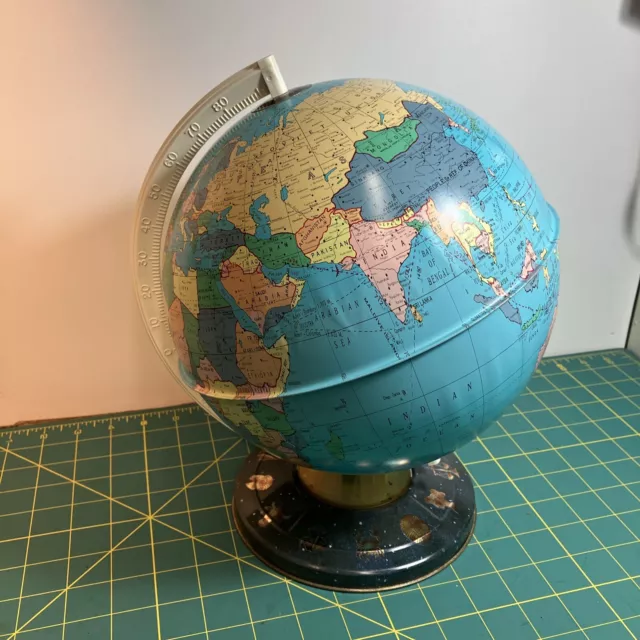 Vtg Ohio Art Tin Litho 9" Zodiac Astrological World Globe Excellent Condition