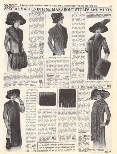 Vintage Paper Ad Marabout Stoles Muffs Ladies' Neckwear Jabots Bows Macy's 1911