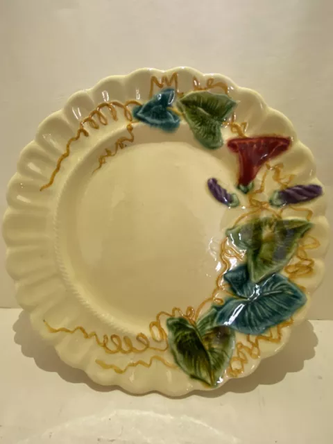 Vintage French Relief Molded Majolica leaf Plate FFAS Made in France