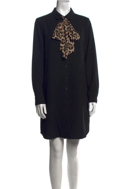 Abito camicia Kate Spade New York donna nero leopardato cravatta collo, taglia US 2, UK 6