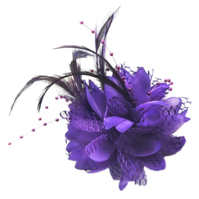 Feather Flower para corsé, broche, muñeca, fascinador hágalo usted mismo púrpura