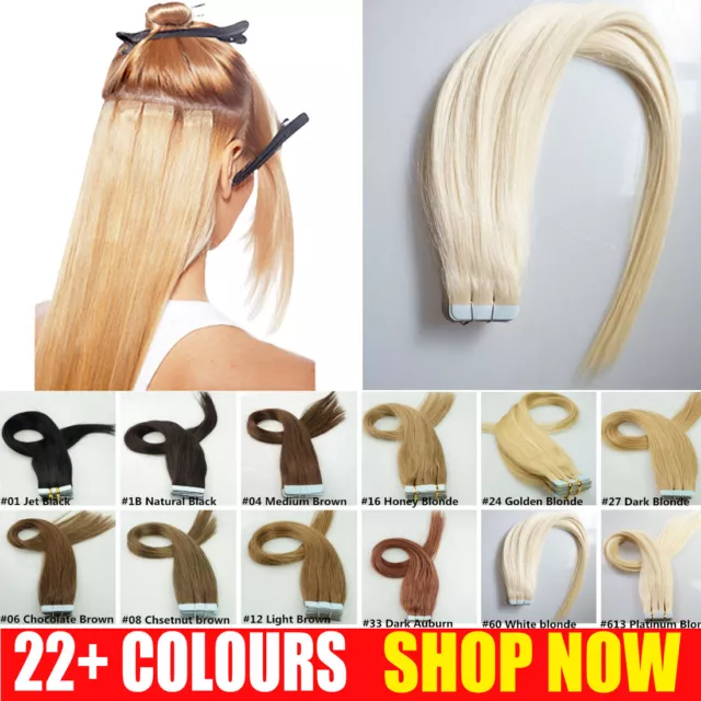 UK CLEARANCE Tape in Indian Remy Human Hair Extensions Skin Weft Blonde Black A9