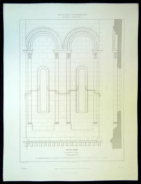 Ancienne Gravure d'Architecture N. Dame de chalon sur marne 1e étage DE la tour