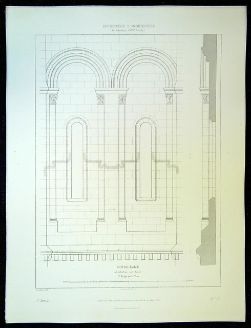Antique Architecture Engraving N. Lady of Chalon on Marl 1st Floor Tower