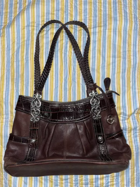 Brighton Handbag Brown Croc Embossed Leather Shoulder Bag Purse With Charms