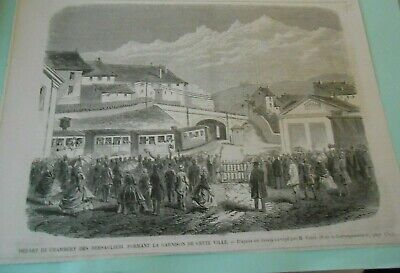 1860 engraving-departure of Chamberry of bersaglieri forming garrison town