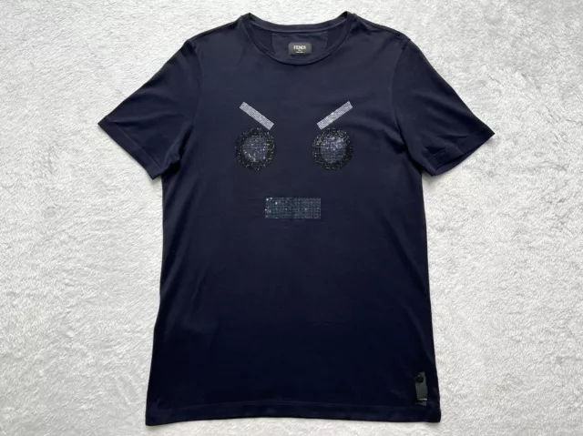 Genuine Authentic Navy Rare Fendi Face T-Shirt Size 46 Small