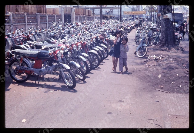 Sl68 Original slide 1970's  Saigon Downtown Chidren Double parked motor bike 079
