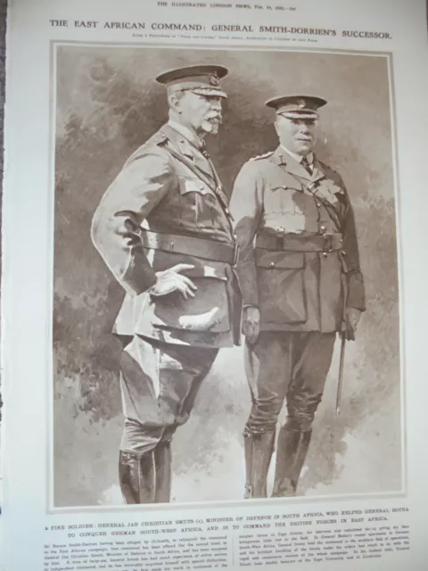 WW1 East Africa Command General Smith-Dorrien & Jan Christian Smuts 1916 print