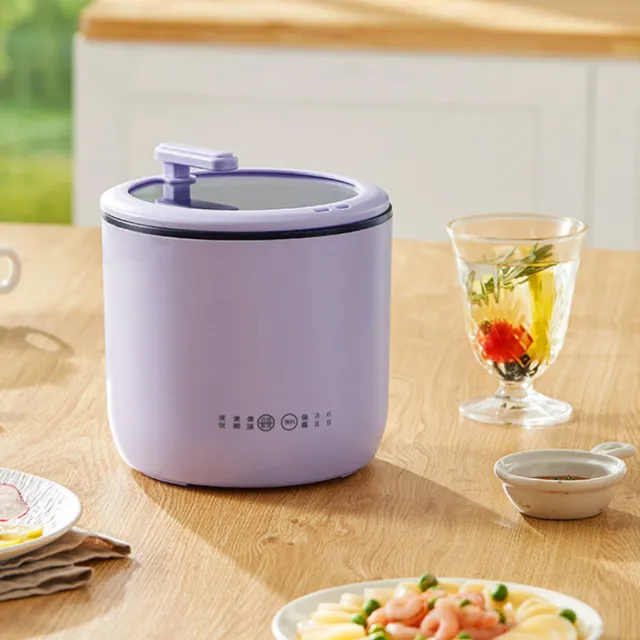 (Purple)Mini Rice Cooker Mini Rice Heater Stove 6h Reservation Portable