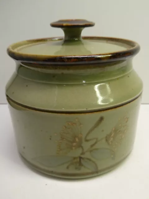 Australian Pottery Gum Leaf Crock Canister Studio Art Cannie Ridge Harcourt