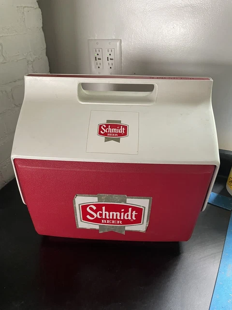 VINTAGE Schmidt  Igloo Playmate Beer Cooler Plastic red white Decal Retro