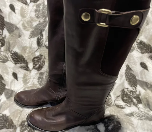 Franco Sarto Boots Womans 10M Brown Leather Knee High Zip Up Riding Boot