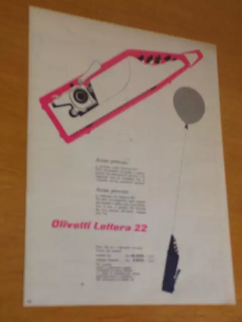 Olivetti Lettera 22 Macchina Scrivere 1956 Anni '50=Pubblicita=Advertising=