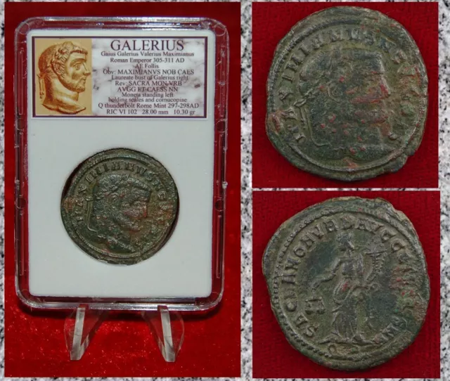 Ancient Roman Empire Coin GALERIUS Genius Follis Rome Mint SACRA MONETA