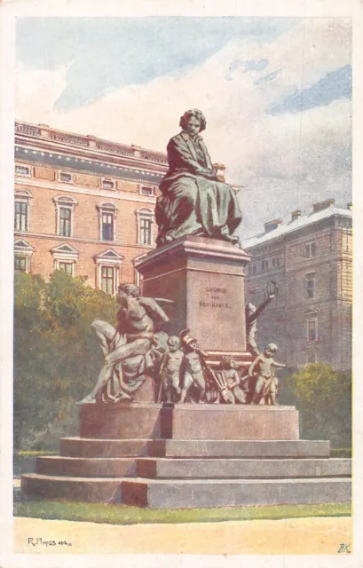 Wien Vienna Austria ~Beethoven-Denkmal Statua~ 1910 Artista Firmato Cartolina