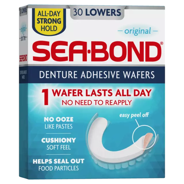 Sea Bond Original Denture Adhesive Wafers 30 Lowers Lasts All Day Strong Hold